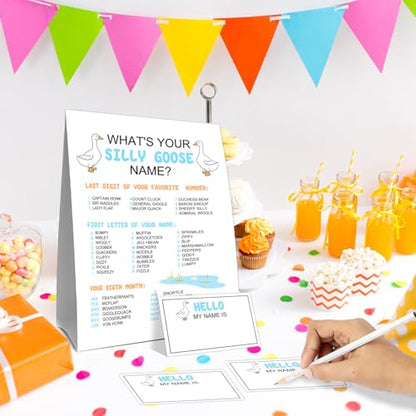 What's Your Silly Goose Name Game, What's Your Silly Goose Name Game Card, Gooses Names Games Sign 30 Sticker Cards, Gooses Baby Shower, Birthday Party Activities Decorations Names Card for Boys Girls - style: Sillygoose