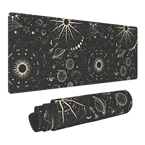 Vintage Moon Phases Extended Gaming Mouse Pad Large Desk Mat with Non-Slip Rubber Base and Stitched Edges,Keyboard Mouse Mat Desk Pad for Work,Game,Office,Home 35.4 * 15.7 Inch - color: Vintage Moon Phases