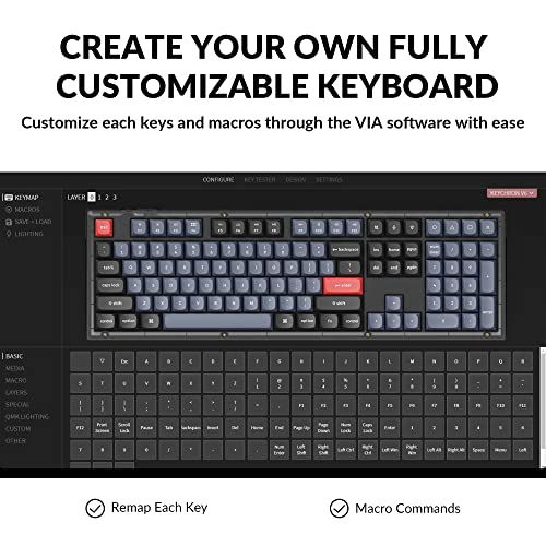 Keychron V6 Wired Custom Mechanical Keyboard, Full-Size QMK/VIA Programmable Macro with Hot-swappable Keychron K Pro Red Switch Compatible with Mac Windows Linux (Frosted Black-Translucent) - color: Hot-swap Keychron K Pro Red Switch