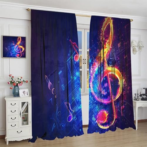 Musical Note Curtains, Magic Rock Music Notes Modern Art Piano Rhythm Window Drapes for Home Bedroom Living Room 42" W X 45" L(No Blackout) - color: Musical-9, size: 20.5"W x 45"L (Pack of 2)