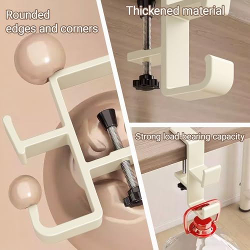 2-Pack Headphone Stand & Hook – Under Desk Headset Holder Clamp Mount for Gaming Headphones, Backpacks, Purses, Coats – Space-Saving Desk Accessories (White Dual Hook)