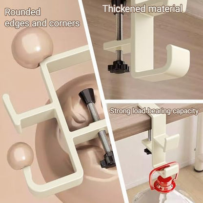 2-Pack Headphone Stand & Hook – Under Desk Headset Holder Clamp Mount for Gaming Headphones, Backpacks, Purses, Coats – Space-Saving Desk Accessories (White Dual Hook)