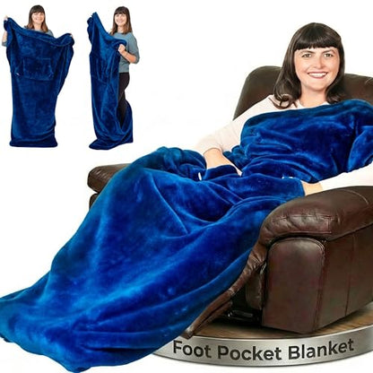 EzrAllora Plush Fleece Lightweight Foot Pocket Blanket - TV Throw Blanket - Premium Gifts for Men Who Want Nothing - Gifts for Gamer Dad -Patent Pending (Fleece, Velvet Blue) - color: Velvet Blue