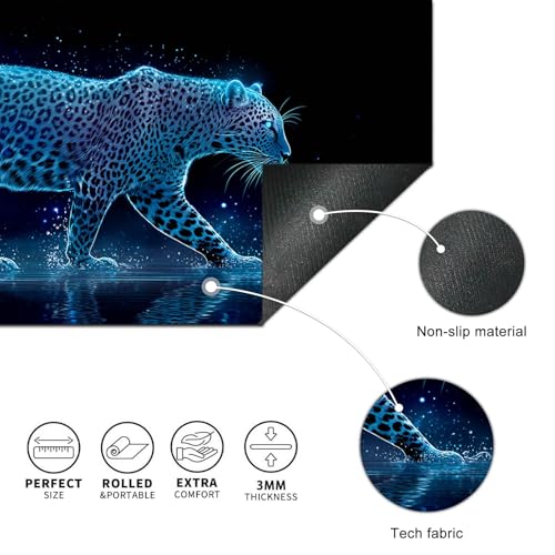 HOMETITUTE XL Mouse Pad Gaming Mousepad 31.5x11.8 Inch Neon Leopard Night Art Non-Slip Keyboard Desktop Protector Mat Diatomite Large Mouse Pad for Home and Office Desk Accessories - color: Neon Leopard Night Art