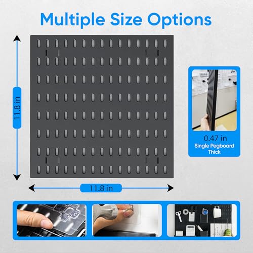 Black Pegboard Organizer Set with Hooks & Storage Boxes, Desk or Wall Peg Board Panels for Tools, Crafts, and Office Supplies – 4 Boards (30×30 cm Each)
