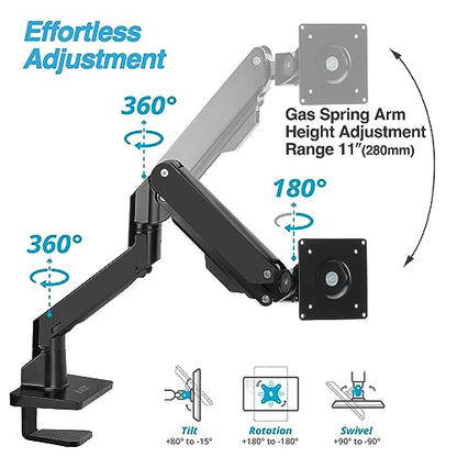 AVLT Single Monitor Arm Desk Mount for 34 to 57 in Screens – Black | – Fits One 44 lb Heavy Duty Monitor – Full Motion Height, Swivel, Tilt, Rotation – VESA 200x200, 200x100, 100x100, 75x75 - color: Black-34 to 57 Inch