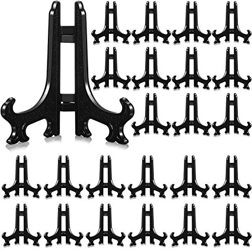 Patelai 48 Pcs Mini Easel Stands 4 Inch Plastic Plate Stand Holder Display Picture Easel for Display Picture Frame Collectibles Desktop Weddings Party Home Decoration (Black) - color: Black, size: 4 Inch