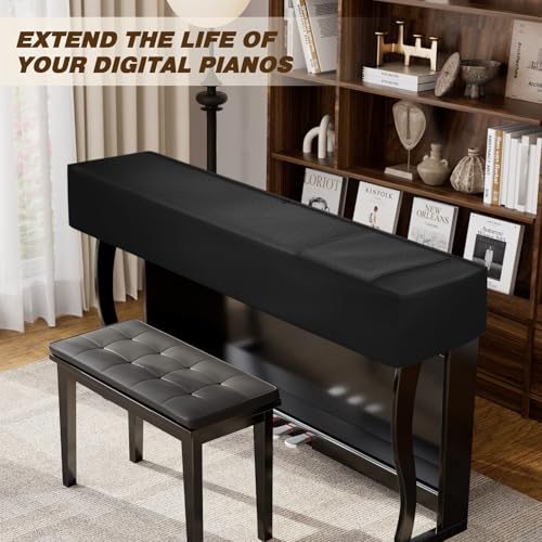 Explore Land 88 Keys Digital Piano Dust Cover with Music Stand Opening and Pockets - Waterproof Leatherette Electronic Keyboard Cover Fits for Most Piano(Black) - color: Black