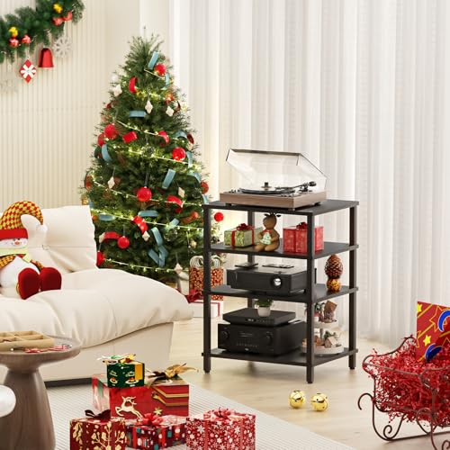 LELELINKY 4-Tier AV Media Player Stand, Black Stereo Cabinet, Modern Stereo Cabinet, Wooden TV Stand,Game Console Shelf, Multifunctional Entertainment Center, Suitable for Home, Conference Room - color: Black, size: 4 Tier