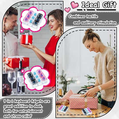 Keyboard Fidget Toy, Keyboard Keychain Fidget Toys, 9-in-1 Clicker Fidget Toy, Stress Relief Desk Decompression Button, Anxiety Relief Valentine's Day Gifts (3 Color-Clear Black Pink) - color: 3 Color-clear Black Pink