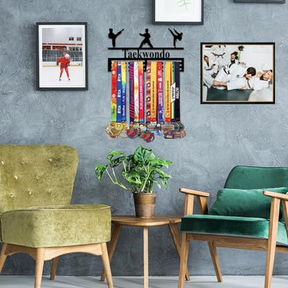 Resama Medal Hanger Holder Display Wall Rack Frame Shelf-Medal Hanger Awards Ribbon Soccer,Gymnastics,Holder Display Rack for 60 Medals - color: Taekwondo