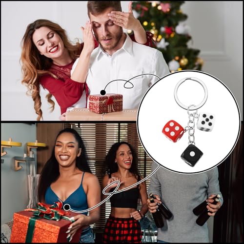 Sureio 36 Pcs Casino Night Dice Keychains Party Decoration Black White Red Souvenirs Poker Party Game Casino Night for Birthday Supplies