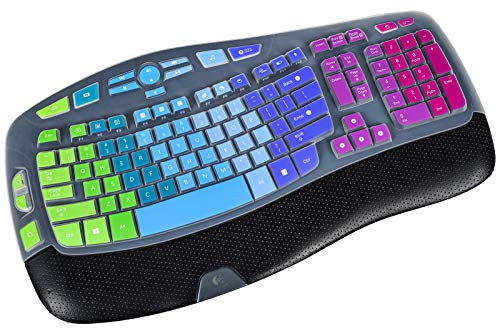 Keyboard Cover for Logitech K350 MK550 MK570 Wireless Wave Keyboard,Logitech K350 Ergonomic Keyboard Accessories, Ultra Thin Silicone Keyboard Cover-Rainbow - color: Rainbow, size: K350/MK550/MK570