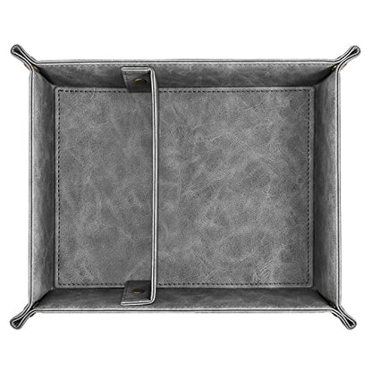 SITHON Valet Tray Desktop Storage Organizer, Removable 2 Compartments Catchall Tray Bedside Vanity Nightstand Caddy Holder Desk Storage Plate (Gray) - color: Gray
