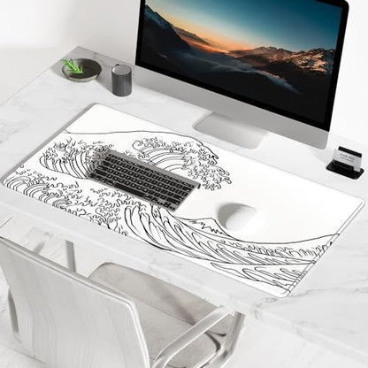 BOSOBO Large Mouse Pad, Desk Pad, XXL XL Extended Gaming Mouse Pad, Desk Mat for Office & Home, Long Keyboard Huge Mat,Desktop Full Cover 31.5 x 11.8 Inches, Art Kanagawa Surfing White - color: Art Kanagawa Surfing, size: XL - 31.5 x 11.8 Inches