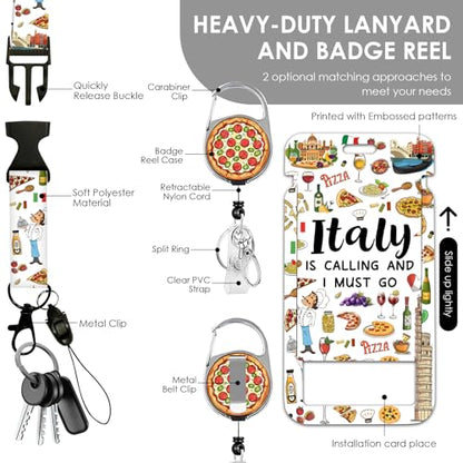 Italy Lanyards ID Badge, Italians ID Badge Holder with Retractable Reel Clip and Keychain, Heavy Duty Vertical Identity Badge Cover Case Protector for Teacher Nurse Khaki - color: Italy-khaki