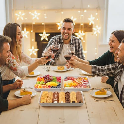 Lifewit 4 Pcs Serving Tray for Party Supplies, Reusable Plastic Food Serving Platter for Dessert, Snacks, Fruit, Cookies, Appetizers & Charcuterie, BPA-Free White Catering Trays for Buffets Display - size: Standard (14" x 10")