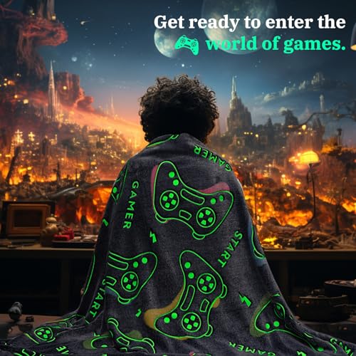 Glow in The Dark Blanket Game Controller Throw Blanket, Gamer Gifts Toys for Kids Boyfriend, Boys Teen Soft Cozy Gaming Blanket Gamer Gifts Game Decor Blankets for Home Bedroom 50"x60" - color: Fluorescent Game, size: Throw Size 50" x 60"(130 x 150 cm)