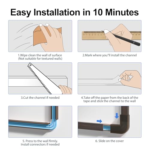 Yecaye Cord Hider, 113in Medium Cord Covers for Wires on Wall, Cord Organizer for 2-3 Wires, Easy Install Cable Management Kit, TV Cable Hider for Home Office, W0.95in H0.55in, Darkwood - color: Darkwood, size: Medium