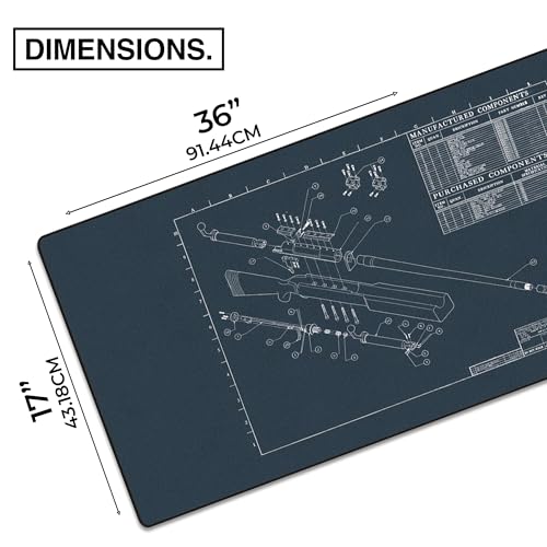 MPCO. Blueprints Large Gaming Desk Pad - 36" x 17" Aeroglyde Fabric Browning 50 Cal – Blue Desk Mats - Non-Slip, Washable, Smooth Glide for Precision Gaming & Work - color: Aeroglyde Browning 50 Cal – Blue