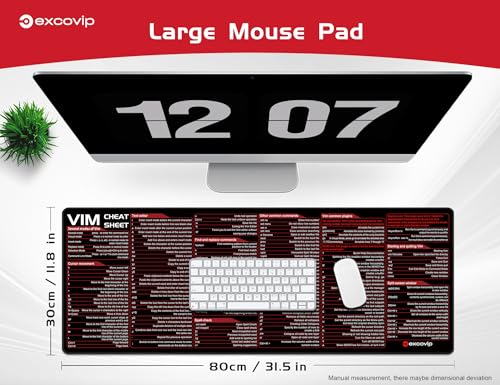 excovip Mouse Pad for Vim, 31.4x11.7x0.07 inch Extended Large Cheat Sheet Mousepad PC Office Spreadsheet Keyboard Shortcut Mouse Mat with Non-Slip Stitched Edge 0326 - color: For VIM