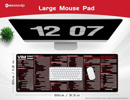 excovip Mouse Pad for Vim, 31.4x11.7x0.07 inch Extended Large Cheat Sheet Mousepad PC Office Spreadsheet Keyboard Shortcut Mouse Mat with Non-Slip Stitched Edge 0326 - color: For VIM