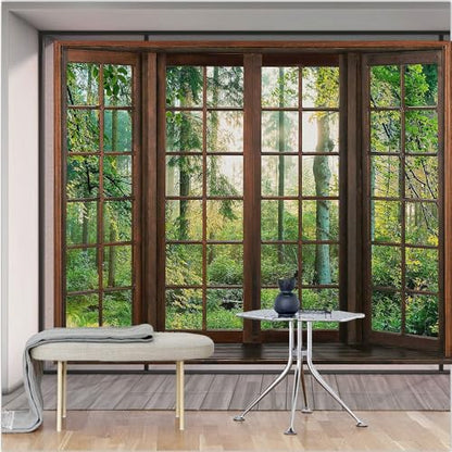 Aidatain Green Forest Natural Tapestry Window Scenery Wall Aesthetic Tapestry for Bedroom Flannel 100" L x 90" W Beach Blanket Living Dinning Room College Dorm Wall Hanging GTDJAT0094 - size: 100"L x 90"W