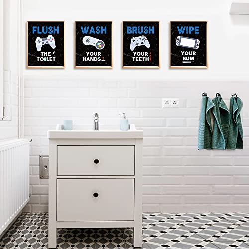 FALJIOK Funny Game Wall Decor for Bathroom, Gaming Video Game Art Prints for Son Gamer, Inspirational Bathroom Poster Set of 4(8" x 10") Unframed