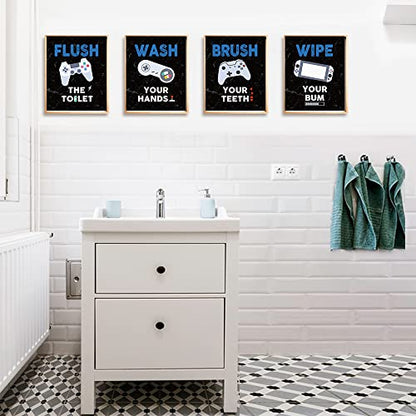 FALJIOK Funny Game Wall Decor for Bathroom, Gaming Video Game Art Prints for Son Gamer, Inspirational Bathroom Poster Set of 4(8" x 10") Unframed