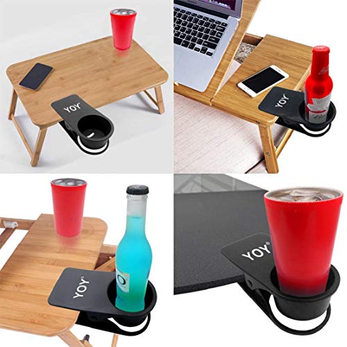YOY 2 Pack Drink Cup Holder Clip - Table Desk Side Water Glass Beer Bottle Beverage Soda Coffee Mug Holder Cup Saucer Clip Design for Home Office, Black - color: Black, size: 2 Pack