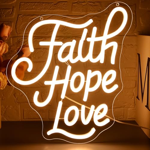 Faith Hope Love Neon Sign for Wall Decor Dimmable Christian LED Letters Neon Light God Jesus Decor for Prayer Room Home Church Wedding Religious Inspirational Wall Art Gifts Size 11.8*11.5in(GLNP215) - color: Faith Hope Love