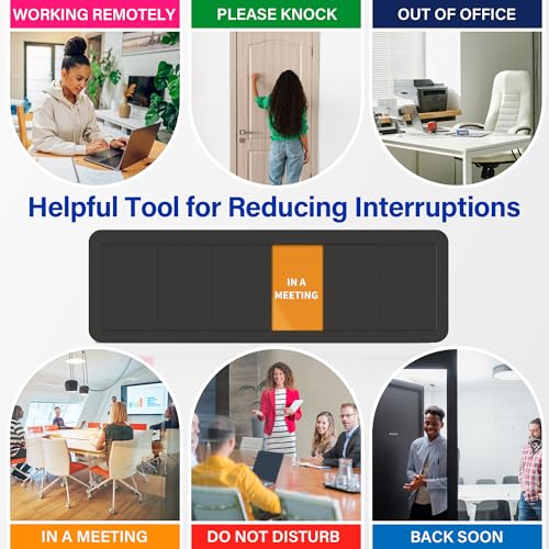 Office Door Signs with 6 Printed Status Options – Do Not Disturb, Out of Office, In a Meeting, Please Knock, Work from Home, Back Soon – Includes Custom Personalized Blank Sticker for Privacy Workspace or Studio Available and Away - style: Black