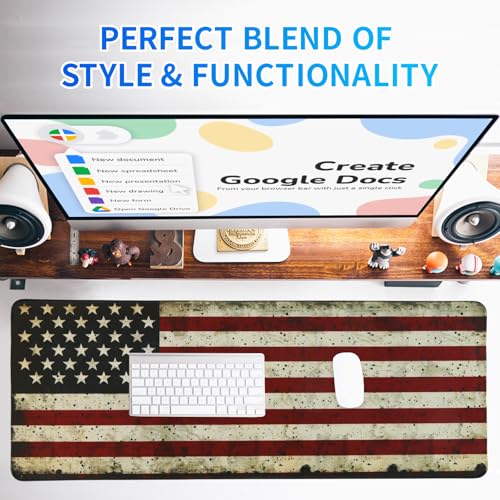 American Flag Gaming Mouse Pad, Large Mouse Pad for Desk Mat XL Mousepad, Stitched Edges Non-Slip Rubber Base Mouse Pads for Computers Laptop (USA Flag-Large-White) - color: USA Flag-Large-White