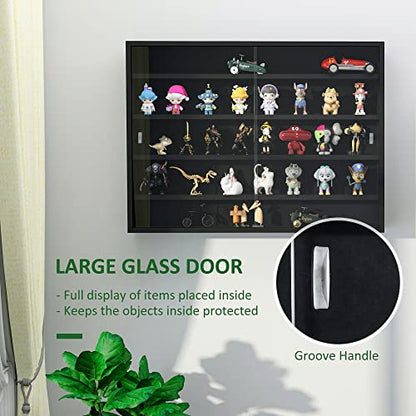 HOMCOM 5-Tier Display Cabinet, Glass Door Cabinet with Adjustable Shelves, Wall-Mounted Display Case for Playroom, Bedroom, Black - color: Black