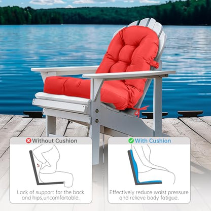 Adirondack Chair Cushion Tufted Waterproof Outdoor Rocking Chair Cushions with Ties Anti-Slip High Back Patio Chair Cushions for Patio Furniture Cushions - color: Red