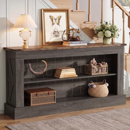 Tribesigns 63-Inch Long Console Table for Entryway, Narrow Long Entry Table with Shelves for Living Room, Farmhouse Sofa Console Behind Couch, for Foyer, Hallway, Gray and Brown - color: Gray and Brown