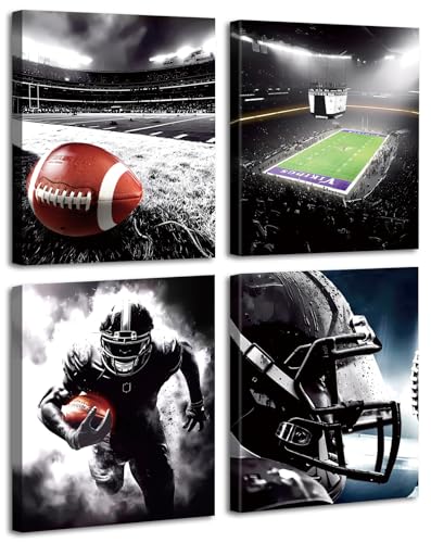 Framed American Football Sport Canvas Wall Art,American Football Prints, Set of 4 (8"X10") Rugby Art Poster, Black White Gym Artwork Prints for Bedroom Man Cave Boy's Bedroom Decor - color: Framed-8"X10"-American Football Art Prints