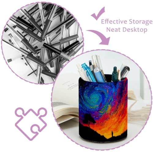 Blue and Red Abstract Sky Pen Holder Pencil Organizer for Desk, 3.1” x 3.1” x 3.9” Pencil Cup Office Supplies, Large Capacity Cute Pen and Makeup Brush Holder for Home, School, Desktop - color: Blue and Red Abstract Sky