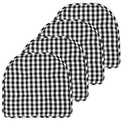 Sweet Home Collection Chair Cushion Memory Foam Pads Tufted Slip Non Skid Rubber Back U-Shaped 17" x 16" Seat Cover, Checkered Black/White 4 Count - color: Checkered Black/White, size: 4 Pack, style: Foam Pads