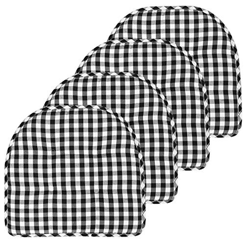 Sweet Home Collection Chair Cushion Memory Foam Pads Tufted Slip Non Skid Rubber Back U-Shaped 17" x 16" Seat Cover, Checkered Black/White 4 Count - color: Checkered Black/White, size: 4 Pack, style: Foam Pads