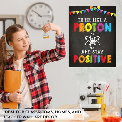 Andaz Press Classroom Science Teacher Wall Art Decor Poster Signs, 8.5X11-Inch, Think Like A Proton And Stay Positive, 1-Pack, Unframed, Inspirational Motivational Quotes Stay Positive Poster - color: Think