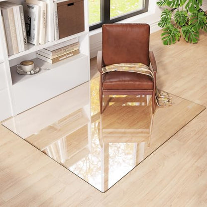 Tempered Glass Chair Mat 48"x40" – Ultra-Clear Office Chair Mat for Hardwood Floors & Low-Pile Carpets – Heavy-Duty 0.2" Scratch-Resistant Surface with Non-Slip Pads – Supports 1,000 lbs - size: 48"x40"