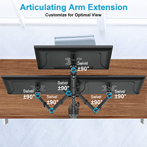MOUNTUP Triple Monitor Stand, Height Adjustable Monitor Desk Mount Fit for 17 to 32 Inch Computer Screens, Stacked Monitors Arm for 3 Monitors, with C-Clamp and Grommet Base, up to 17.6lbs per Arm - size: Triple