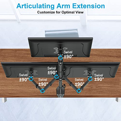MOUNTUP Triple Monitor Stand, Height Adjustable Monitor Desk Mount Fit for 17 to 32 Inch Computer Screens, Stacked Monitors Arm for 3 Monitors, with C-Clamp and Grommet Base, up to 17.6lbs per Arm - size: Triple