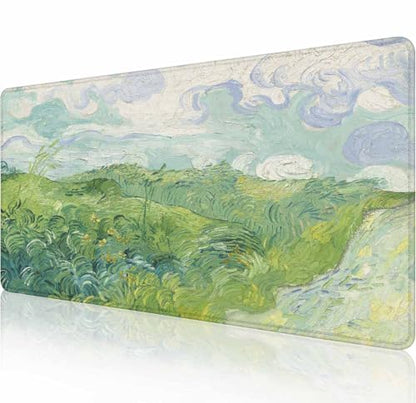 Large Extended Gaming Mouse Pad with Stitched Edges, Non-Slip Rubber Base Mouse Pad for Office, Computer, Keyboard, Laptop and Home Desk Pad 31.5X11.8 Inch Vincent Van Gogh Green Wheat Fields - color: Vincent Van Gogh Green Wheat Fields, size: 31.5" x 11.