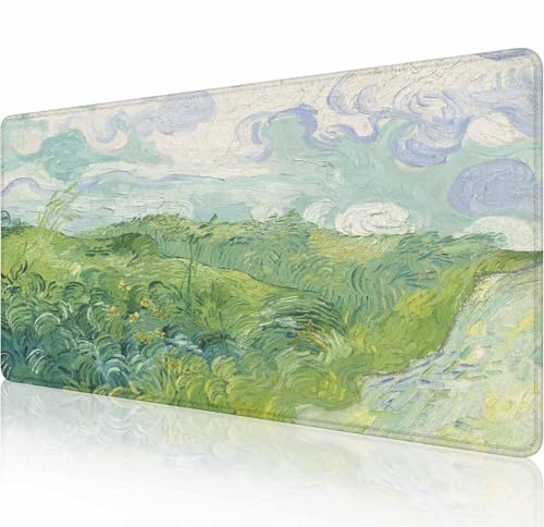 Large Extended Gaming Mouse Pad with Stitched Edges, Non-Slip Rubber Base Mouse Pad for Office, Computer, Keyboard, Laptop and Home Desk Pad 31.5X11.8 Inch Vincent Van Gogh Green Wheat Fields - color: Vincent Van Gogh Green Wheat Fields, size: 31.5" x 11.