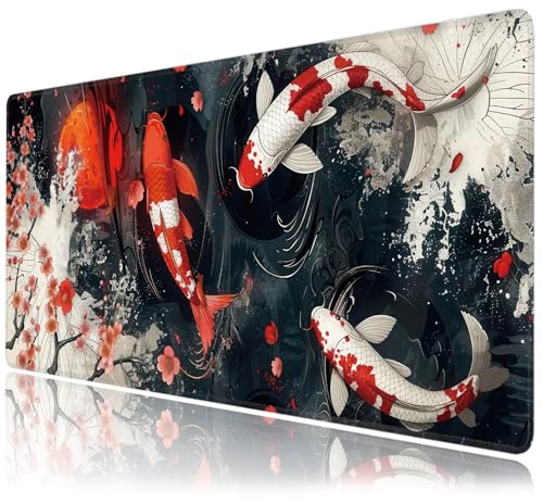 Koi Fish Large Mouse Pad,Gaming Keyboard Desk Pad,Extended Mouse Mat Non-Slip Rubber Base with Stitched Edges for Office Game Home XXL 35.4"x15.7" - color: Koi Fish, size: 35.4L x 15.7W inches