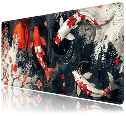 Koi Fish Large Mouse Pad,Gaming Keyboard Desk Pad,Extended Mouse Mat Non-Slip Rubber Base with Stitched Edges for Office Game Home XXL 35.4"x15.7" - color: Koi Fish, size: 35.4L x 15.7W inches