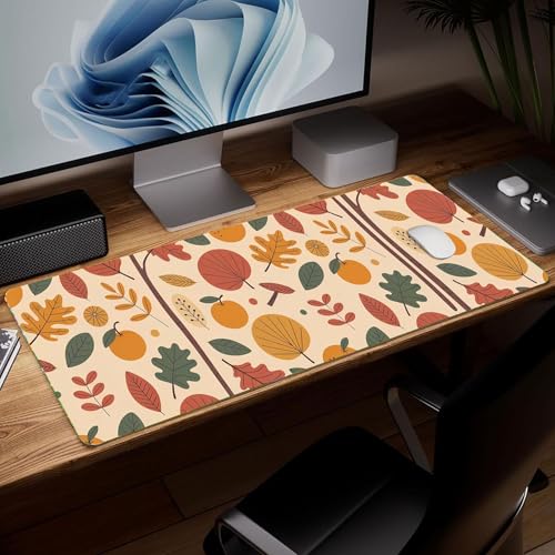 Leather Leaf Desk Pad, Colorful Art Mouse Pad Large Computer Keyboard Gaming Mousepad Waterproof Desktop Protector & Cover, Decorative PU Leather Laptop Mouse Mat Home Decor 10 x 25.6 inch C99 - color: colorful-29