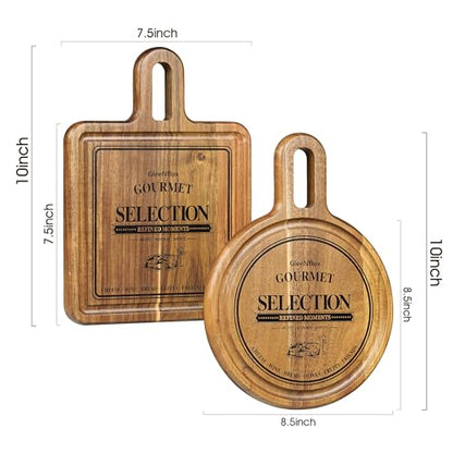 Mini Charcuterie Board Set with Handle, 2-Piece Small Acacia Wood Serving Tray & Wooden Cutting Board for Cheese, Fruit, Appetizers & Entertaining Gift - size: 10 inch